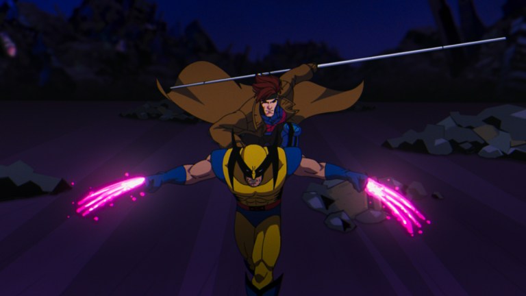 Wolverine (voiced by Cal Dodd) and Gambit (voiced by AJ LoCascio) in Marvel Animation's X-MEN '97. Photo courtesy of Marvel Animation. © 2024 MARVEL.