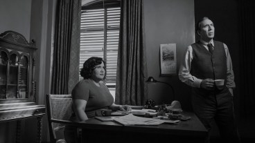 Janet Ross (Karen Rodriguez) and Ben Reilly/Spiderman (Nicolas Cage) in SPIDER-NOIR