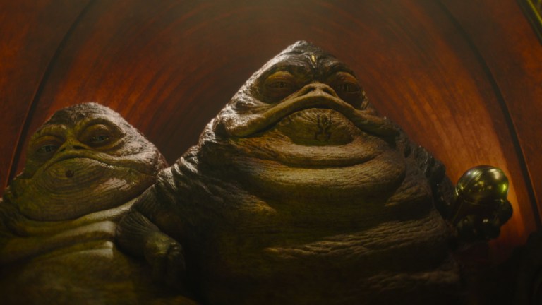 (L-R) Sister and Brother Hutt in Lucasfilm's THE MANDALORIAN AND GROGU. Photo courtesy of Lucasfilm. © 2026 Lucasfilm Ltd™. All Rights Reserved.