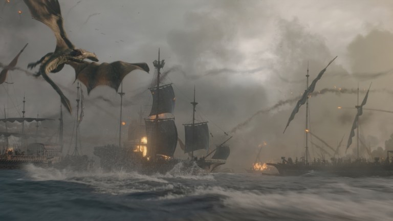 Dragons fly over the Battle of the Gullet in House of the Dragon season 3 episode 1.