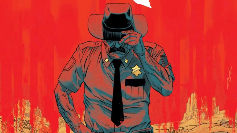 Cover of the comic That Texas Blood featuring a sheriff on a red background.