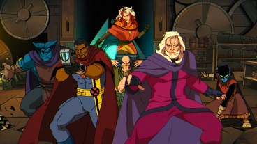 (L-R): Beast (voiced by George Buza), Bishop (voiced by Isaac Robinson-Smith), Rogue (voiced by Lenore Zann), Professor X (voiced by Ross Marquand), Magneto (voiced by Matthew Waterson), and Nightcrawler (voiced by Adrian Hough) in Marvel Animation's X-MEN '97 Season 2, exclusively on Disney+. Photo courtesy of Marvel. © 2026 Marvel. All Rights Reserved.