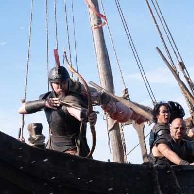 Matt Damon (frame left, with bow) is Odysseus in THE ODYSSEY, written, produced, and directed by Christopher Nolan.