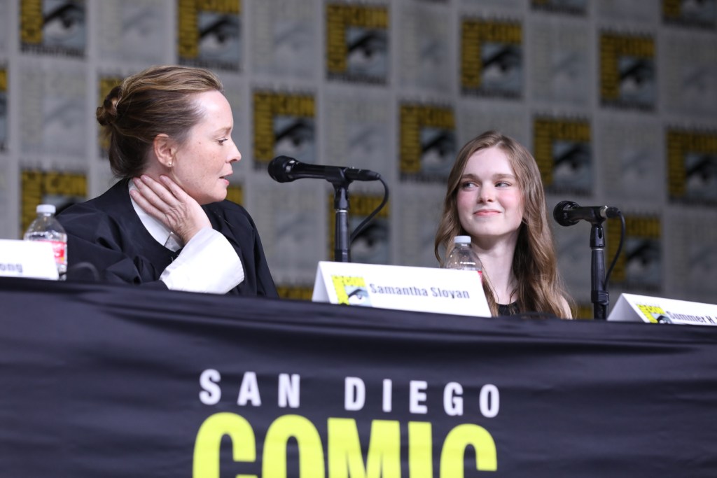 Samantha Sloyan, Summer H. Howell during the Carrie panel at San Diego Comic-Con 2026. Photo by Chris Frawley/Prime.