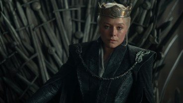 Emma D'arcy Rhaenyra Targaryen on Iron Throne in House of the Dragon