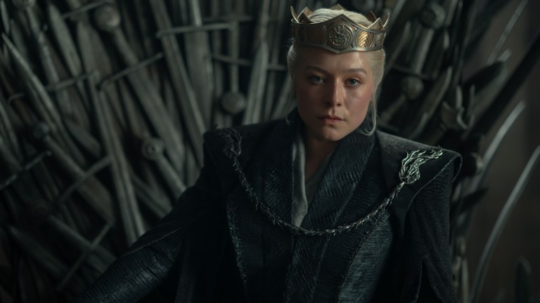 Emma D'arcy Rhaenyra Targaryen on Iron Throne in House of the Dragon