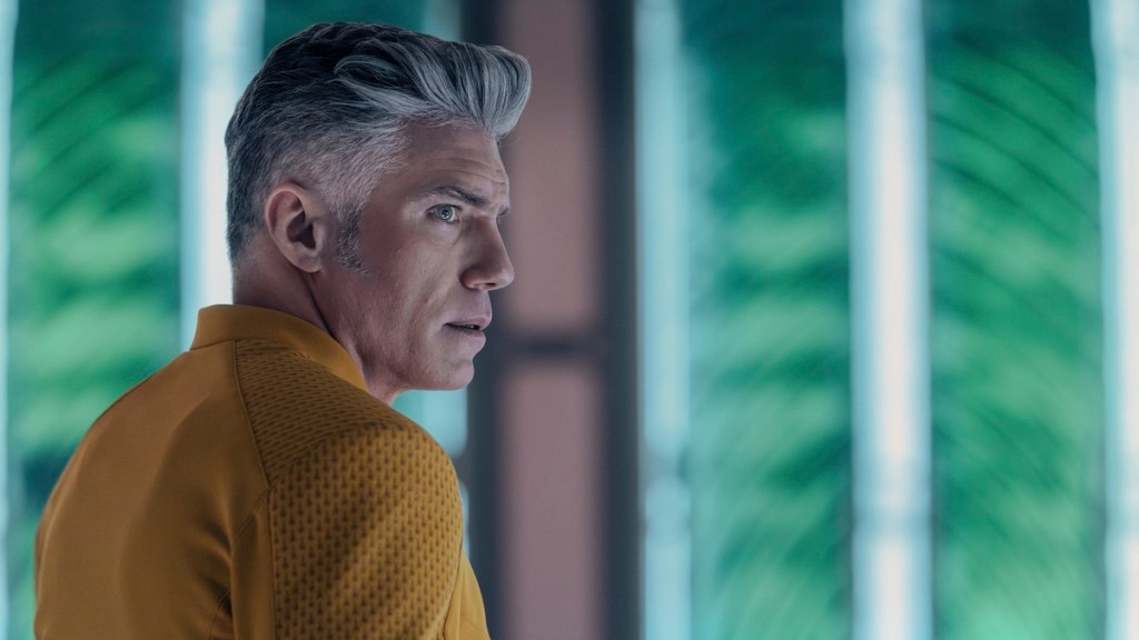 Anson Mount as Captain Pike in season 4, episode 1, of Star Trek: Strange New Worlds streaming on Paramount+, 2026. Photo Credit: Jan Thijs/Paramount+