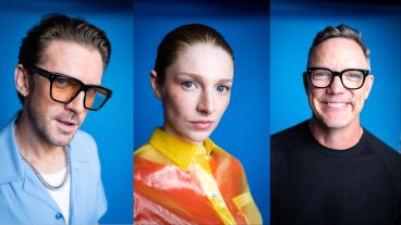 Dan Stevens, Hunter Schafer, and Matthew Lillard in Den of Geek studio at San Diego Comic-Con 2026.