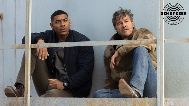 John Stewart (Aaron Pierre) and Hal Jordan (Kyle Chandler) in HBO's Lanterns.