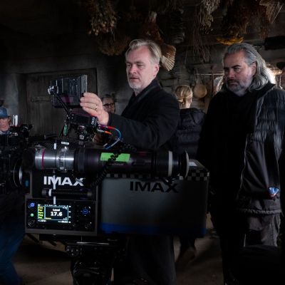 Director Christopher Nolan with cinematographer Hoyte van Hoytema on the set of The Odyssey
