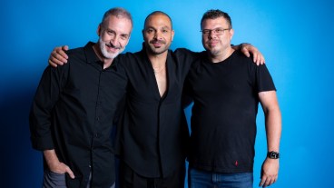 Jim Krieg, Michael Mando, Rick Morales of Batman: Knightfall in Den of Geek studio at SDCC 2026.