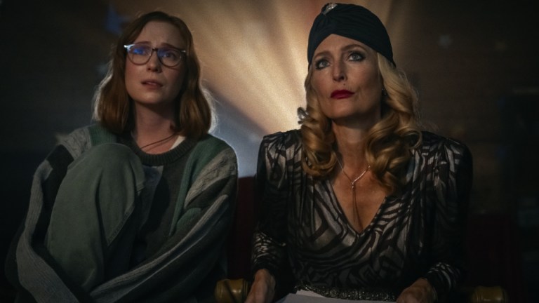 Hannah Einbinder and Gillian Anderson in Teenage Sex and Death in Camp Miasma