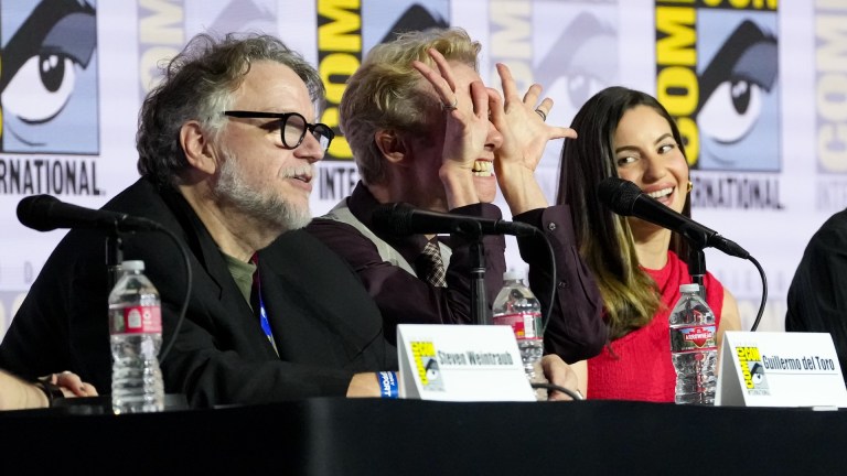 Guillermo del Toro, Doug Jones and Ivana Baquero at the "Cineverse: Return of a Masterpiece The 20th Anniversary of Guillermo Del Toro's Pan's Labyrinth" panel at the 2026 Comic-Con International: San Diego held at the San Diego Convention Center on July 24, 2026 in San Diego, California. (Photo by Michael Buckner/Variety via Getty Images)