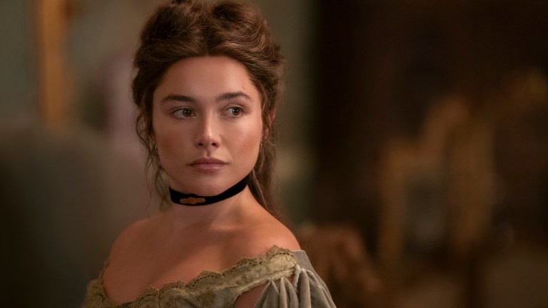 East of Eden. Florence Pugh as Cathy Ames in episode 104 of East of Eden. Cr. Geoffrey Short/Netflix © 2026