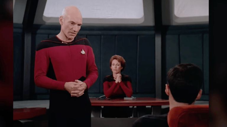 Patrick Stewart as Jean-Luc Picard in the Star Trek: The Next Generation episode "The Measure of a Man."