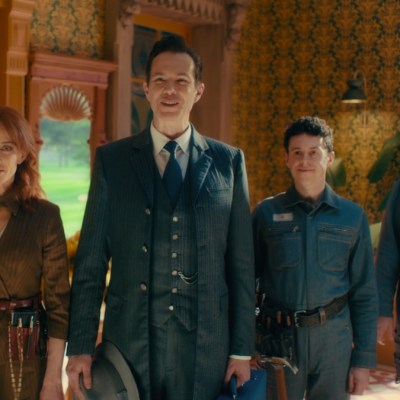 (L - R) Orla Brady, James D'Arcy, Johnathan Sayer, and Henry Lewis in VisionQuest exclusively on Disney+. Photo courtesy of Marvel. © 2026 Marvel. All Rights Reserved.